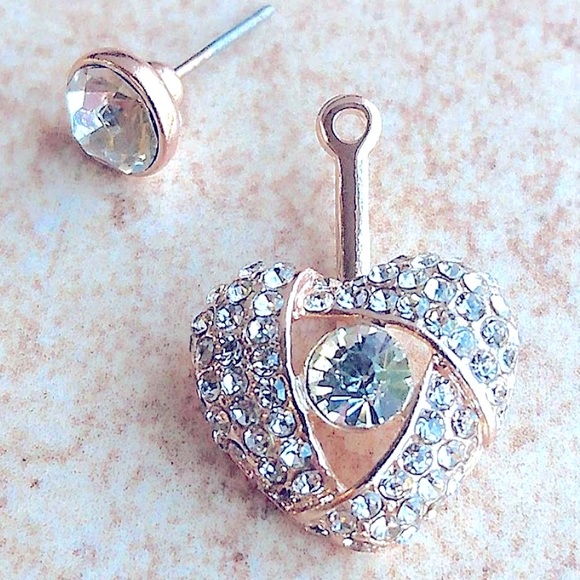 New Betsey Johnson Pave Heart Front & Back Earrings - Picture 4 of 10